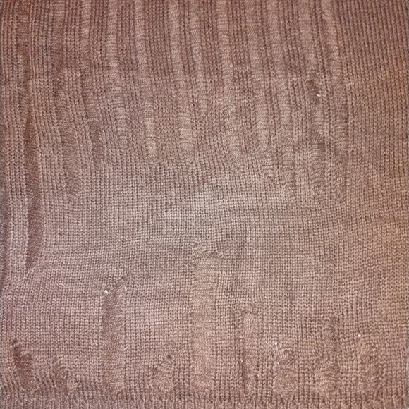 XL Brown Knit Hoodie | Distressed Eyelet Detail | Oversized Cozy Fall Sweater - Picture 4 of 6